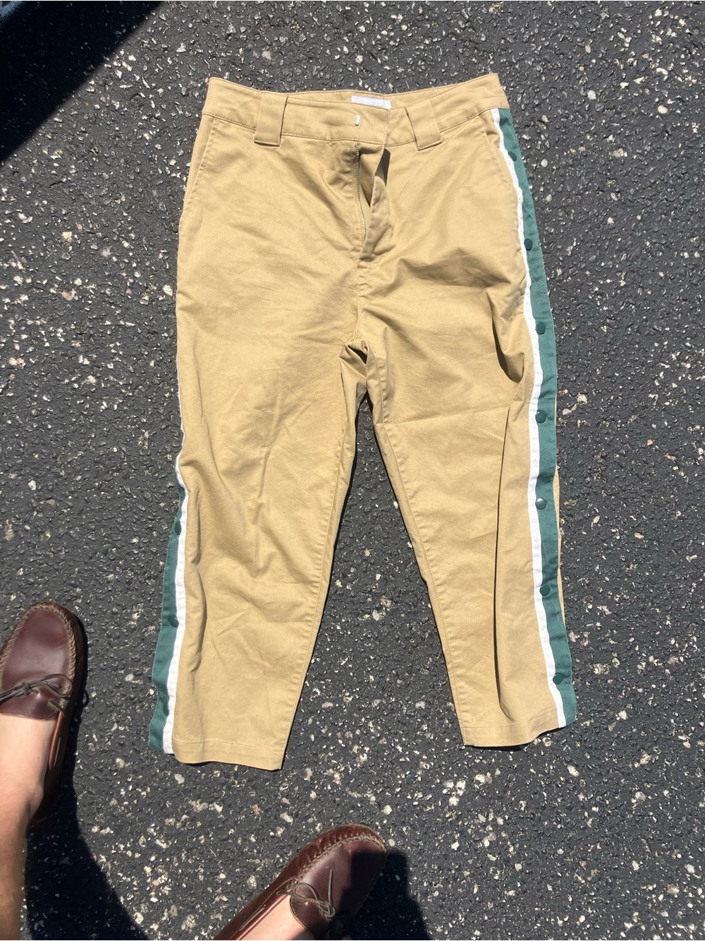 Urban Outfitters Khaki Chinos with Green & White Side Stripes
